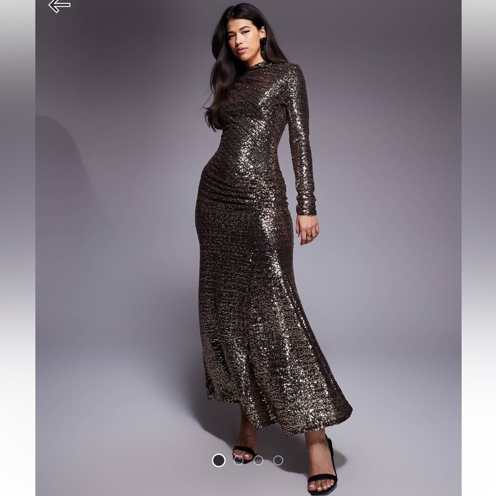 ASOS DESIGN Sequin long sleeve maxi dress in champagne